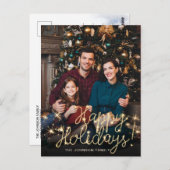 Happy New Year金ゴールドスパークルスクリプトPHOTO Greeting ポストカード (正面/裏面)