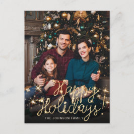 Happy New Year金ゴールドスパークルスクリプトPHOTO Greeting ポストカード