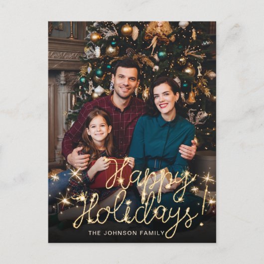 Happy New Year金ゴールドスパークルスクリプトPHOTO Greeting ポストカード (正面)