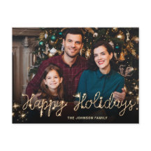 Happy New Year金ゴールドスパークルスクリプトPHOTO Greeting