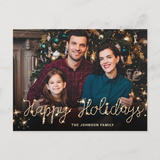 Happy New Year金ゴールドスパークルスクリプトPHOTO Greeting ポストカード (正面)