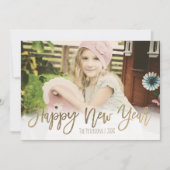 Happy New Year金ゴールドモダンタイポグラフィ写真 シーズンカード (正面)