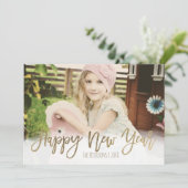 Happy New Year金ゴールドモダンタイポグラフィ写真 シーズンカード (スタンド正面)