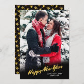 Happy New Year金ゴールド・スクリプトの写真 シーズンカード (正面/裏面)