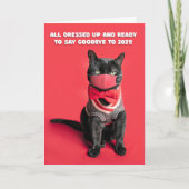 Happy New Year おもしろい Cat in顔マスクユーモアHolida シーズンカード (正面)