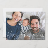 Happy New Year エレガント Script Holidayフォトカード シーズンカード (正面)