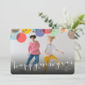 Happy New Year & カラフルおもしろい紙吹雪ドット写真 シーズンカード (スタンド正面)