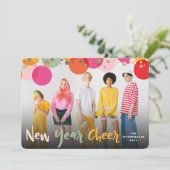 Happy New Year & カラフルおもしろい紙吹雪ドット写真 シーズンカード (スタンド正面)