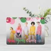 Happy New Year & カラフルおもしろい紙吹雪ドット写真 シーズンカード (スタンド正面)