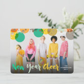 Happy New Year & カラフルおもしろい紙吹雪ドット写真 シーズンカード (スタンド正面)