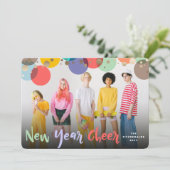 Happy New Year & カラフルおもしろい紙吹雪ドット写真 シーズンカード (スタンド正面)