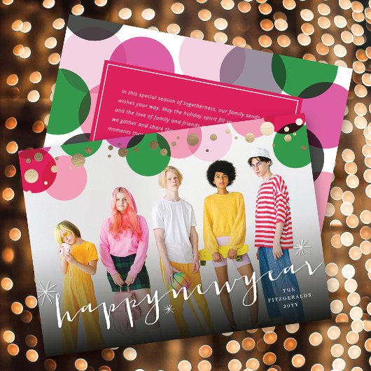 Happy New Year & カラフルおもしろい紙吹雪ドット写真 シーズンカード