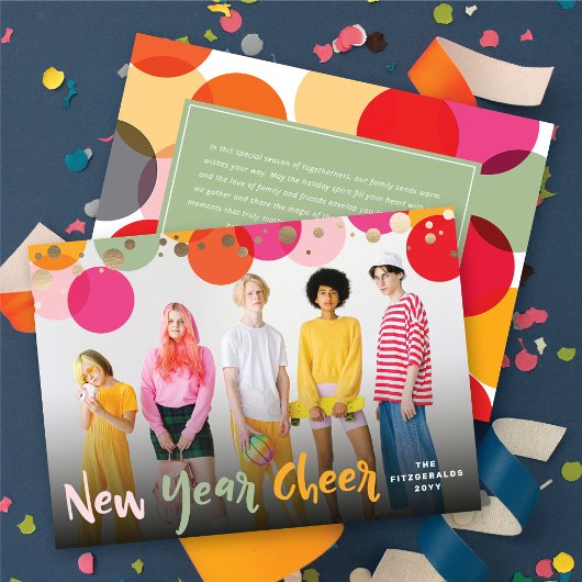 Happy New Year & カラフルおもしろい紙吹雪ドット写真 シーズンカード