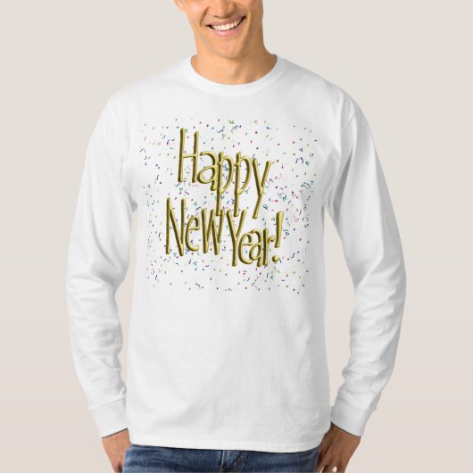 Happy New Year -金ゴールド文字紙吹雪 Tシャツ (正面)