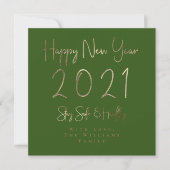 Happy New Year 2021エレガント金ゴールドScript Green シーズンカード (正面)