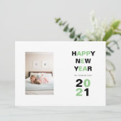 Happy New Year 2021グリーン、黒いタイポグラフィ写真 シーズンカード (スタンド正面)