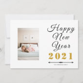 Happy New Year 2021書道スクリプト金ゴールド写真 シーズンカード (正面)