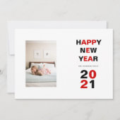 Happy New Year 2021赤、黒いタイポグラフィ写真 シーズンカード (正面)