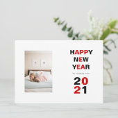 Happy New Year 2021赤、黒いタイポグラフィ写真 シーズンカード (スタンド正面)