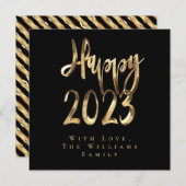 Happy New Year 2023ブラックとエレガント金ゴールドスクリプト シーズンカード (正面/裏面)