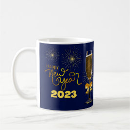 HAPPY NEW YEAR 2023 、の青飾と金ゴールド、 コーヒーマグカップ