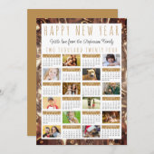 Happy New Year 2024カレンダー12写真金ゴールド シーズンカード (正面/裏面)
