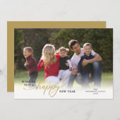 Happy New Year 2024フォト金ゴールドスクリプト シーズンカード (正面/裏面)