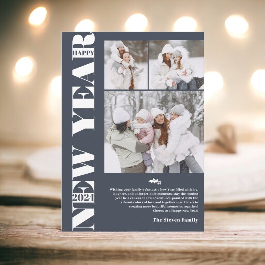 Happy New Year 2024モダンフェスティバル3枚ブルー シーズンカード