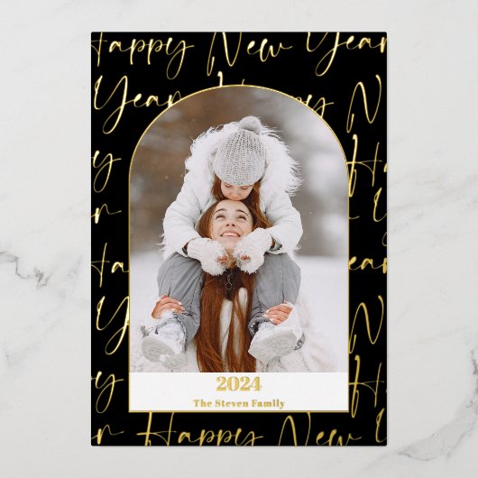 Happy New Year 2024脚本4枚はっきりした黒 箔シーズンカード (正面)