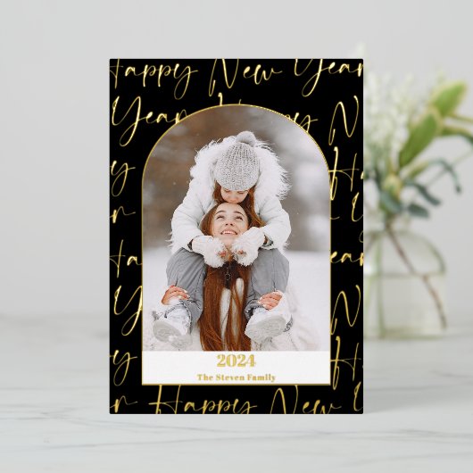 Happy New Year 2024脚本4枚はっきりした黒 箔シーズンカード (立ち正面)