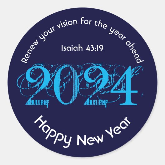 Happy New Year 2024 ADD ANY YEAR Christian ラウンドシール (正面)