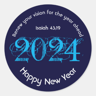 Happy New Year 2024 ADD ANY YEAR Christian ラウンドシール