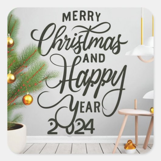 happy new year 2024 and Chris  スクエアシール (正面)