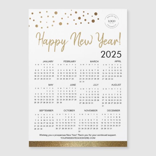 Happy New Year 2025カレンダーあなたのロゴ金ゴールド (正面)