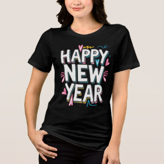 Happy New Year 2025グラフィックカラフルTシャツ トライブレンドＴシャツ
