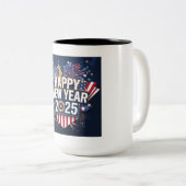 Happy New Year 2025デザイン-鮮やかとフェスティバル。 ツートーンマグカップ (正面右)