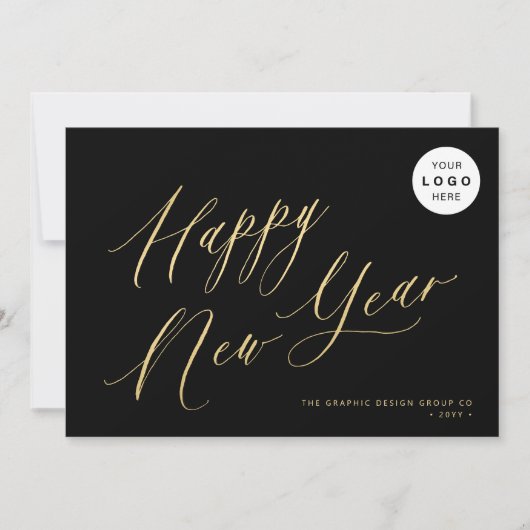 Happy New Year 2025金ゴールドスクリプトのビジネスロゴ シーズンカード (正面)