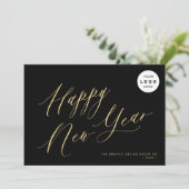 Happy New Year 2025金ゴールドスクリプトのビジネスロゴ シーズンカード (スタンド正面)