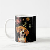 Happy New Year 2025 Eve Firework Dog Funny Beagle  コーヒーマグカップ (左)
