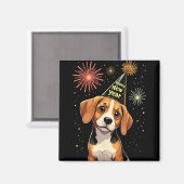 Happy New Year 2025 Eve Firework Dog Funny Beagle  マグネット (正面/裏面)