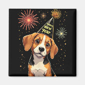 Happy New Year 2025 Eve Firework Dog Funny Beagle  マグネット (正面)