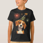 Happy New Year 2025 Eve Firework Dog Funny Beagle  Tシャツ (正面)