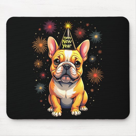 Happy New Year 2025 Eve Firework Dog Funny French  マウスパッド (正面)