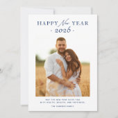 Happy New Year 2025 Navy Blue金ゴールド幾何学写真 シーズンカード (正面)