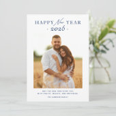 Happy New Year 2025 Navy Blue金ゴールド幾何学写真 シーズンカード (スタンド正面)