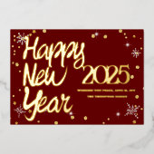 Happy New Year 2025 Retro Red Ribbon 箔シーズンカード (正面)