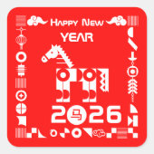 Happy New Year 2026 スクエアシール (正面)