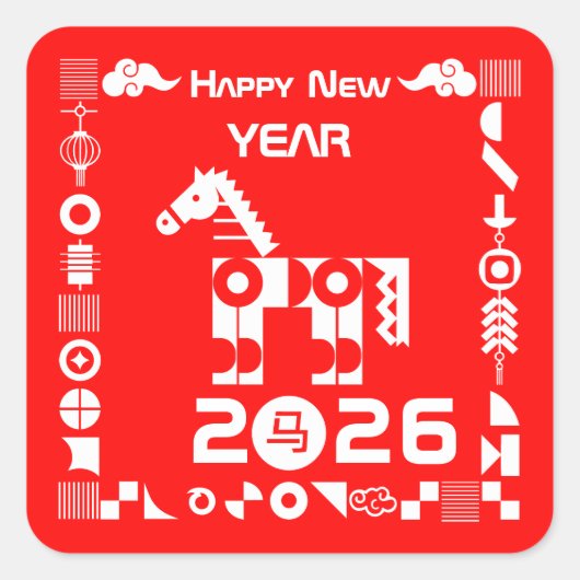 Happy New Year 2026 スクエアシール (正面)