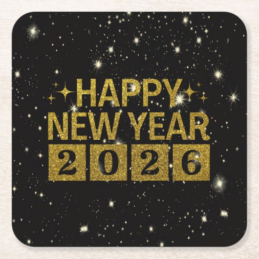 Happy New Year 2026 スクエアペーパーコースター (正面)