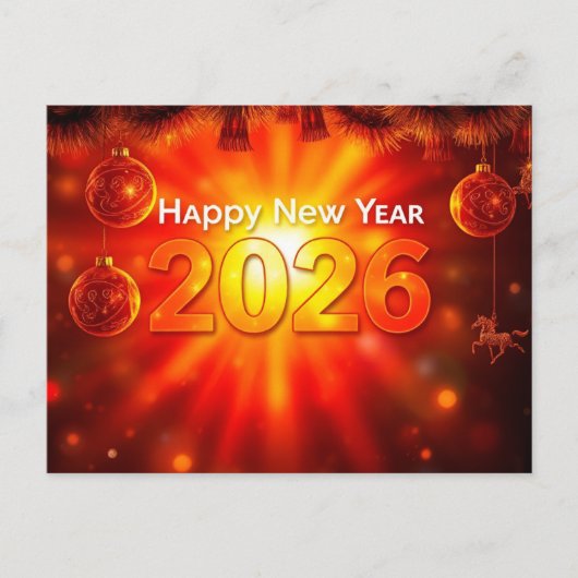 Happy New Year 2026. Beautiful Red Glass Balls ポストカード (正面)
